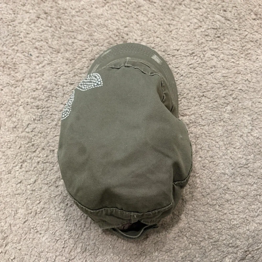 Vintage Y2K Fleur De Lis Cadet Hat Cap Adjustable Olive Green Military Style